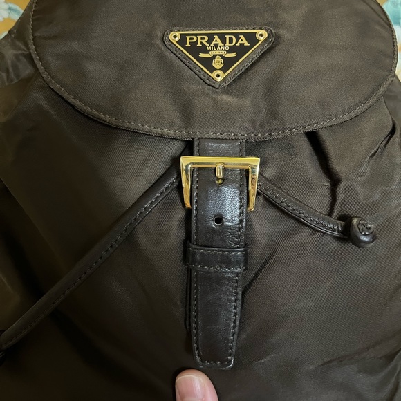 Authentic Prada Brown Tessuto Chain Drawstring Backpack small - Picture 5 of 11
